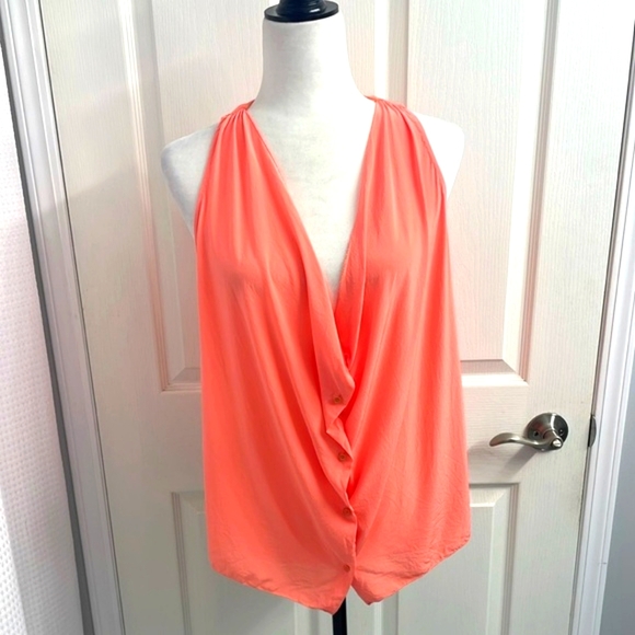 Wilfred Light Orange Draped Sleeveless Button Down Tank Top 100% Silk - Picture 1 of 7